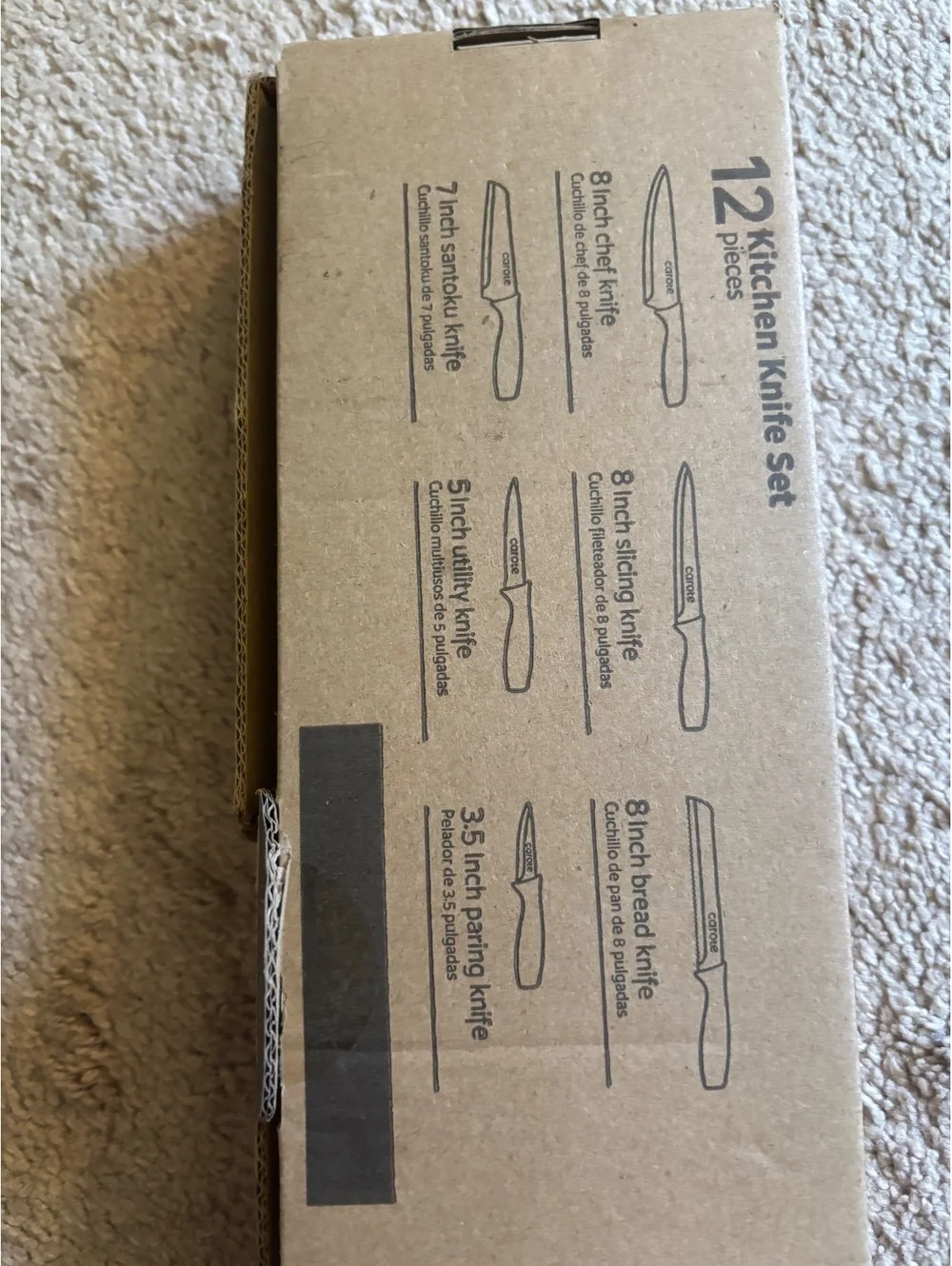 New open box carote 12 piece kitchen knife set ceramic with covers